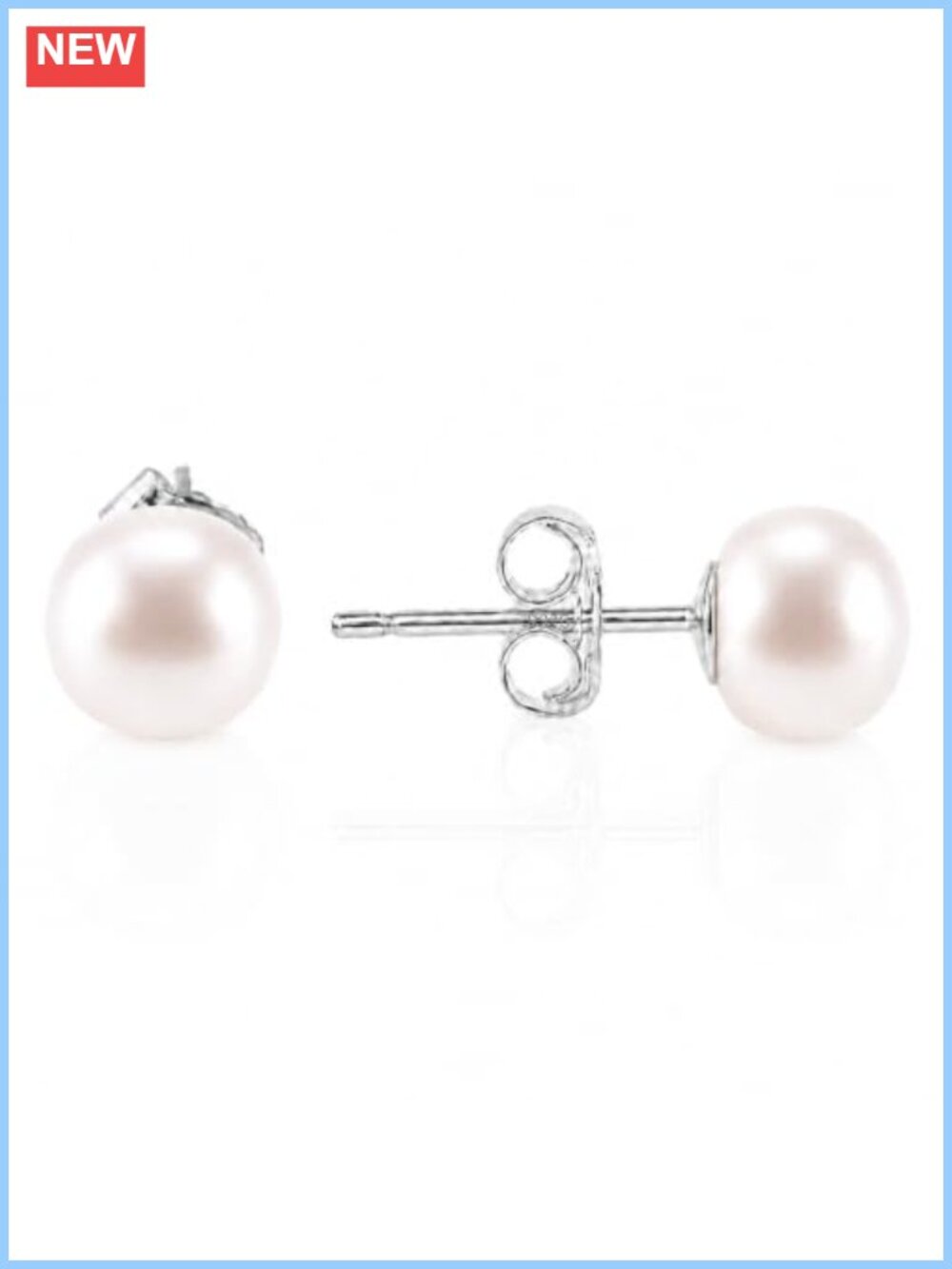 Sterling Silver Pearl Stud Earrings 18K White Gold Plated Women Jewelry